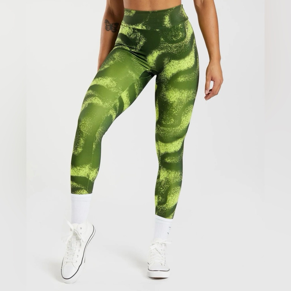 Gymshark Power Regular Leggings Moss Olive Print Size Medium